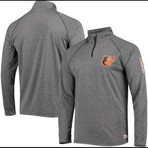 NEW Baltimore Orioles Stitches Two-Hit Quarter-Zip Raglan Pullover - Heather…